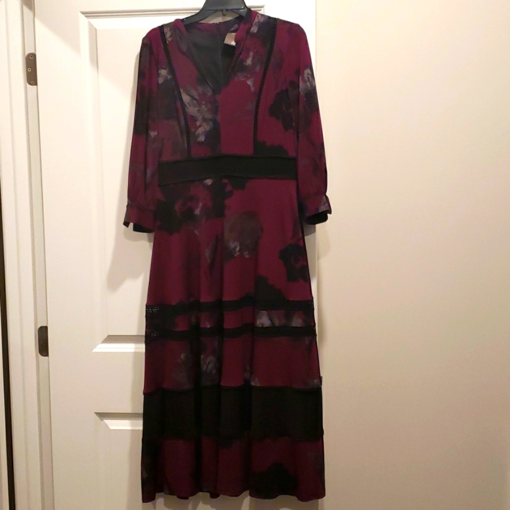 Taylor Burgundy and Black Floral Maxi Dress